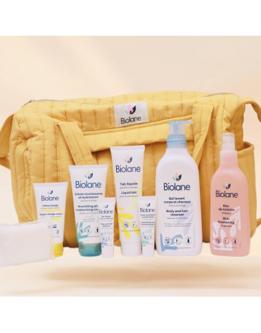 bebe maman biolane sac jaune maternite caedeau naissance nouveau ne hygiene bebe baby mam
