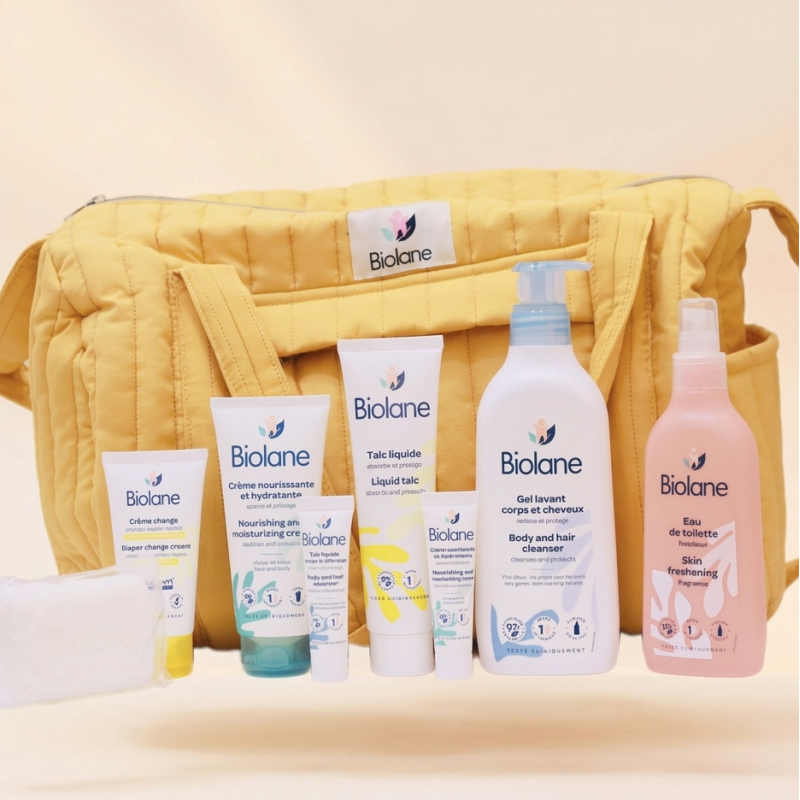 bebe maman biolane sac jaune maternite caedeau naissance nouveau ne hygiene bebe baby mam